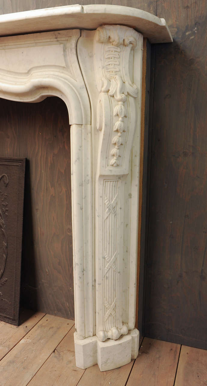18th Century and Earlier An important 18th C. French Rococo Carrara marble fireplace / mantel piece For Sale